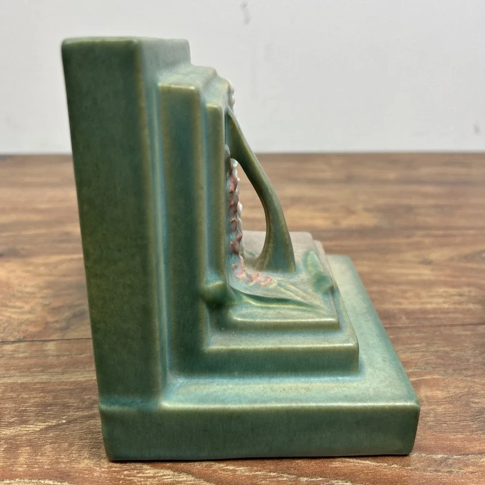 Roseville Pottery Foxglove Bookends Art‎ Pottery Ceramic Green Pink 5.75